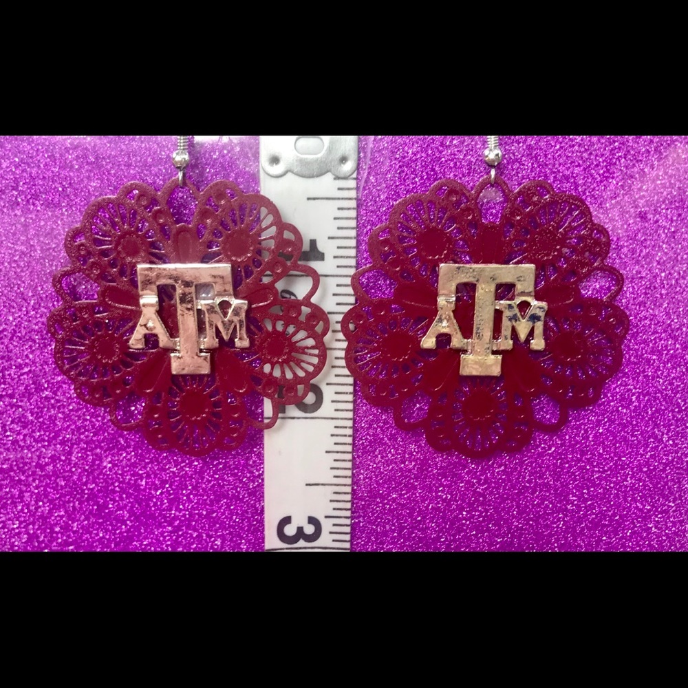 Maroon filigree Kaleidoscope Silver A&M earrings
